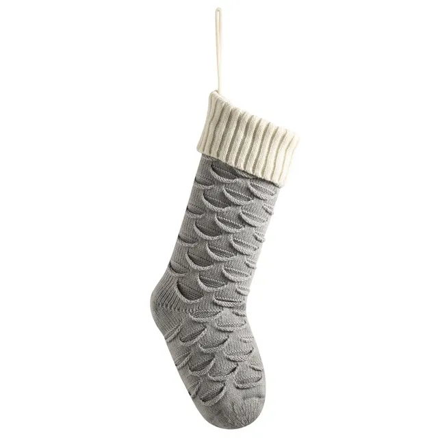 Christmas Gift Bag Decorative Socks Knitted Hanging Decoration Silver Gray Ivory White - Shop at LoveMi