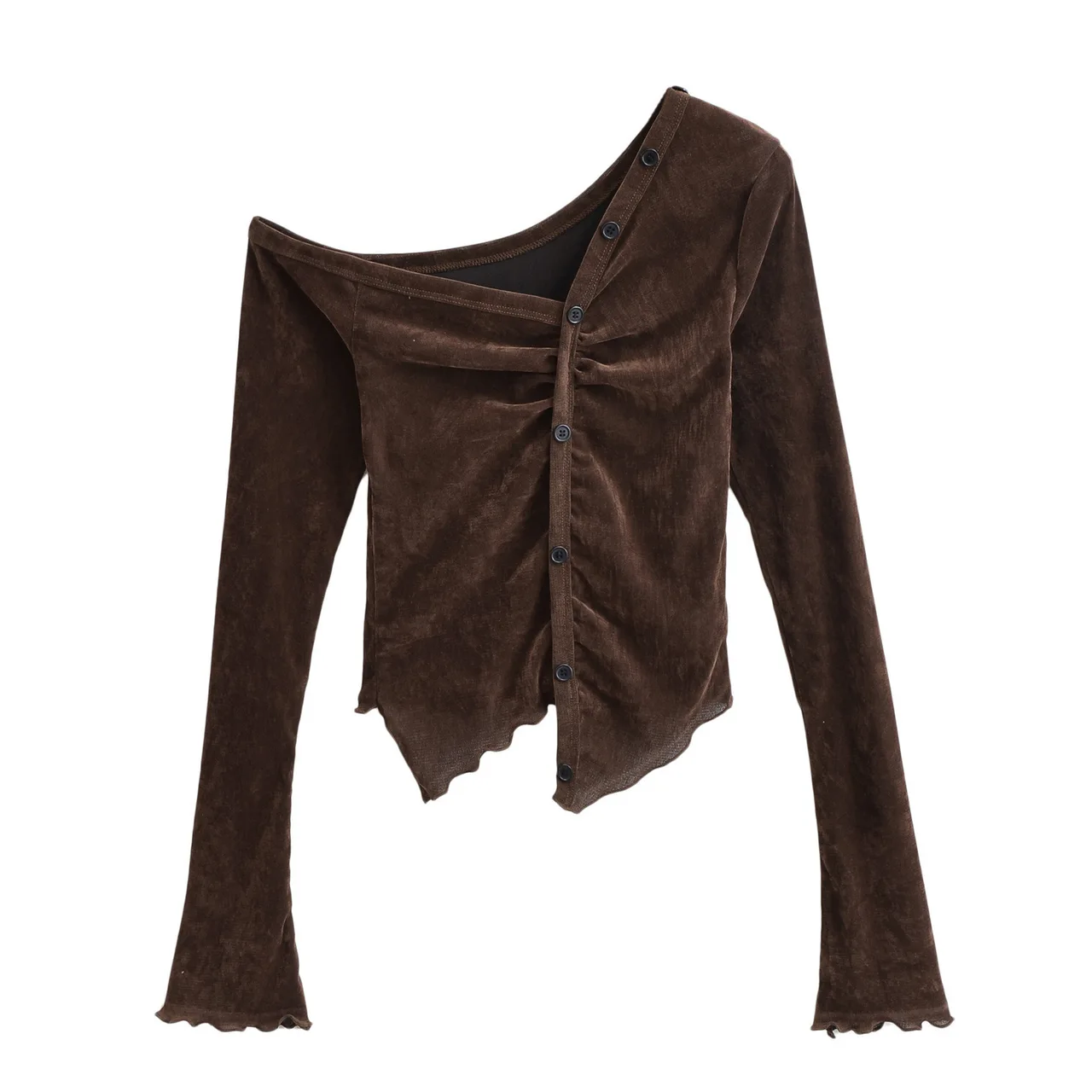 European And American Style Women's Slim Fit Irregular Top - Coffee