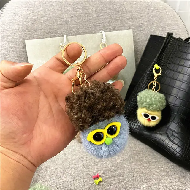 Cartoon Key Button Car Pendant Plush Doll Doll Haze Blue - Shop at LoveMi