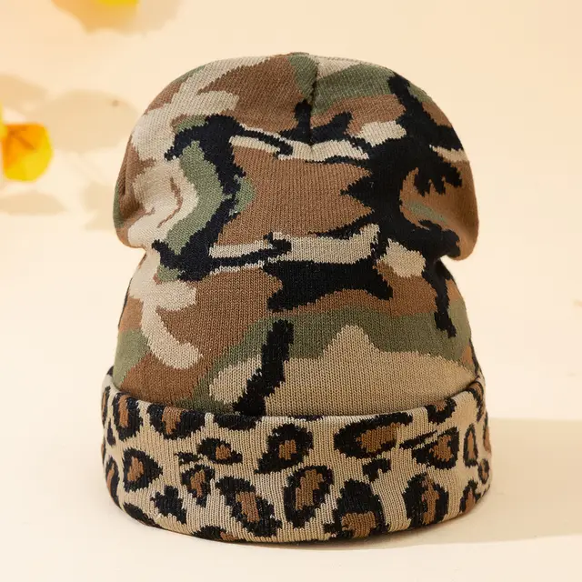 Camo Leopard Pattern Fashion Outdoor Autumn And Winter Warm Printing Women's Hat Army Green - Shop at LoveMi