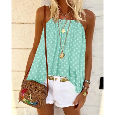 Women's Short Sleeve Fashion Polka Dot Suspenders Green - Shop at LoveMi