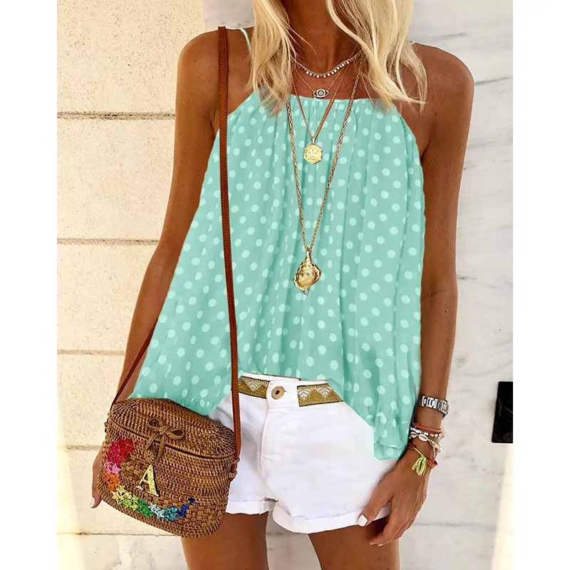 Women's Short Sleeve Fashion Polka Dot Suspenders Green - Shop at LoveMi