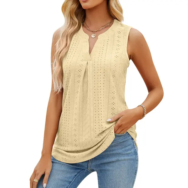 Solid Color Hole V neck Slim Vest For Women Yellow - Shop at LoveMi