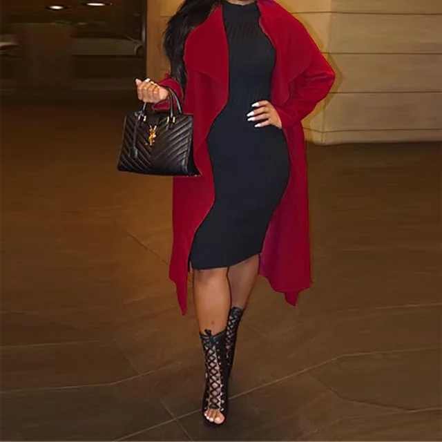 Loose Women's Lapel Long Sleeve Long Coat Red - Shop at LoveMi