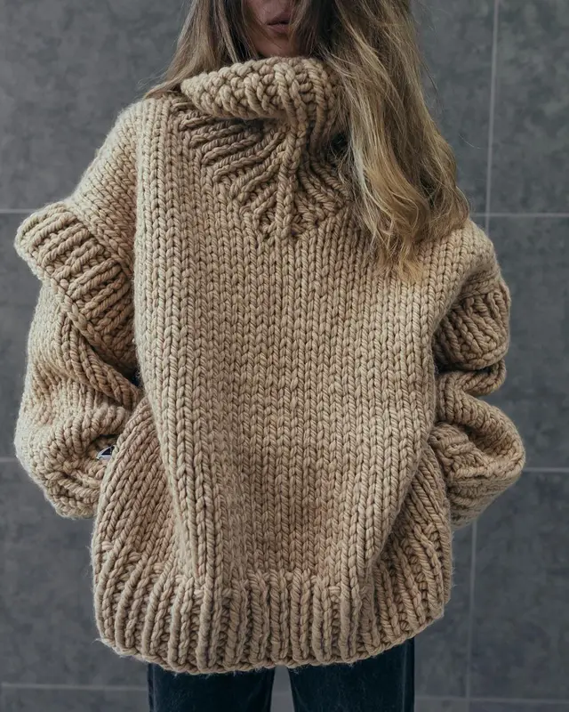 Knitwear Pullover Women's Fluffy Long Sleeve Turtleneck Sweater Camel - Shop at LoveMi