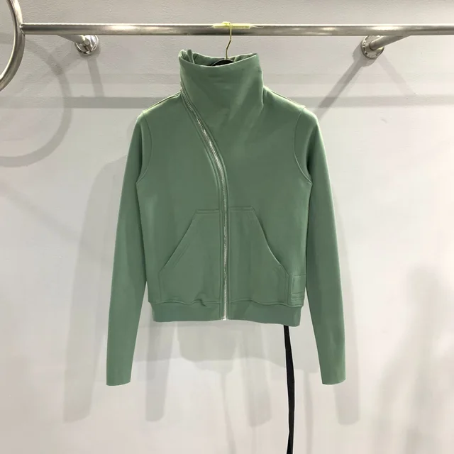 Women's Dark Style Oblique Zipper Turtleneck Cotton Brushed Sweater Coat Green - Shop at LoveMi