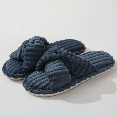 Corduroy Non slip Cross Slippers Blue - Shop at LoveMi