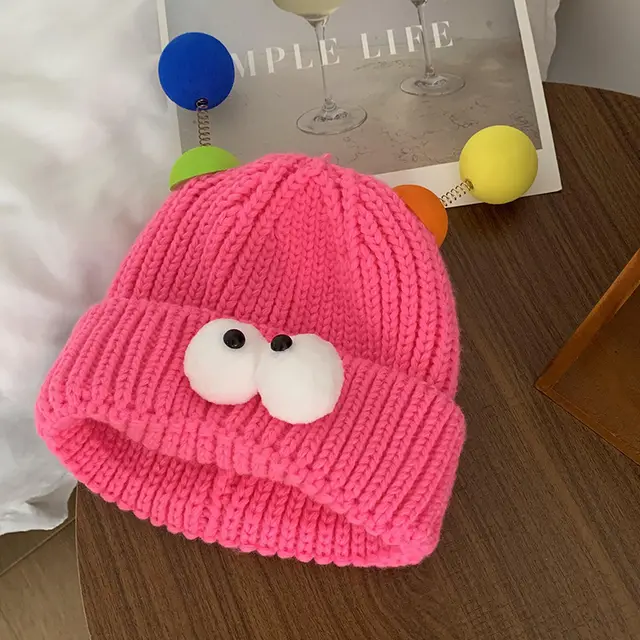 Funny Couple Style Knitted Hat Makes Your Face Look Smaller Pink - Shop at LoveMi