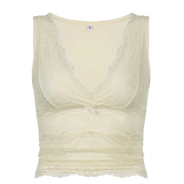 Women's Fashion Solid Color Broadband Lace Bow Vest Skin Color - Shop at LoveMi