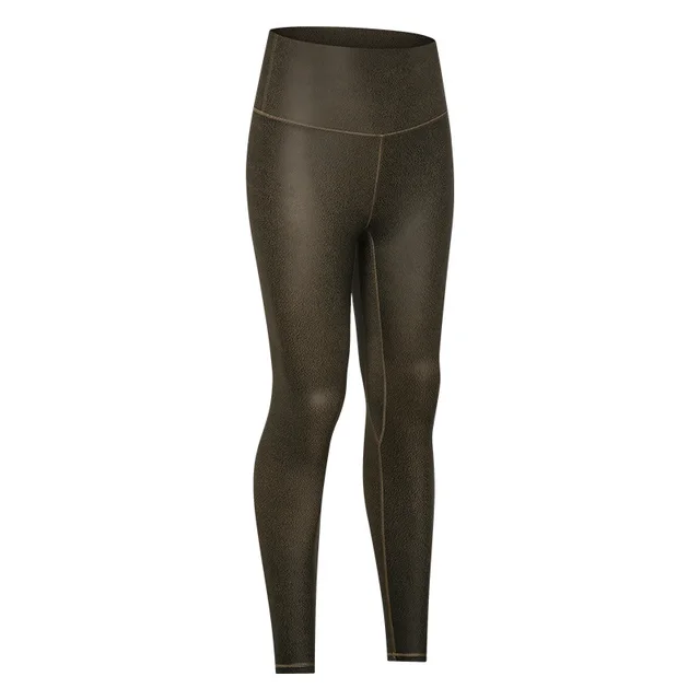 Matte Leather Pattern Yoga Pants Women's High Waist Belly Contracting Tinfoil Gold - Shop at LoveMi