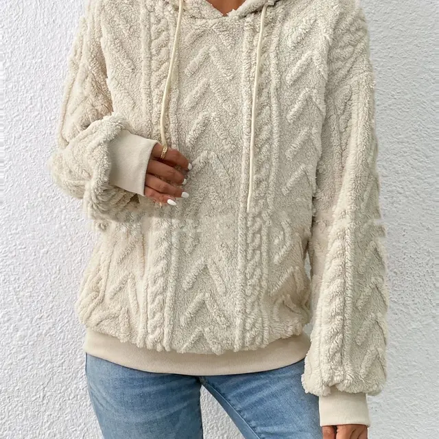 Flannel Hooded Loose Plush Coat Apricot - Shop at LoveMi
