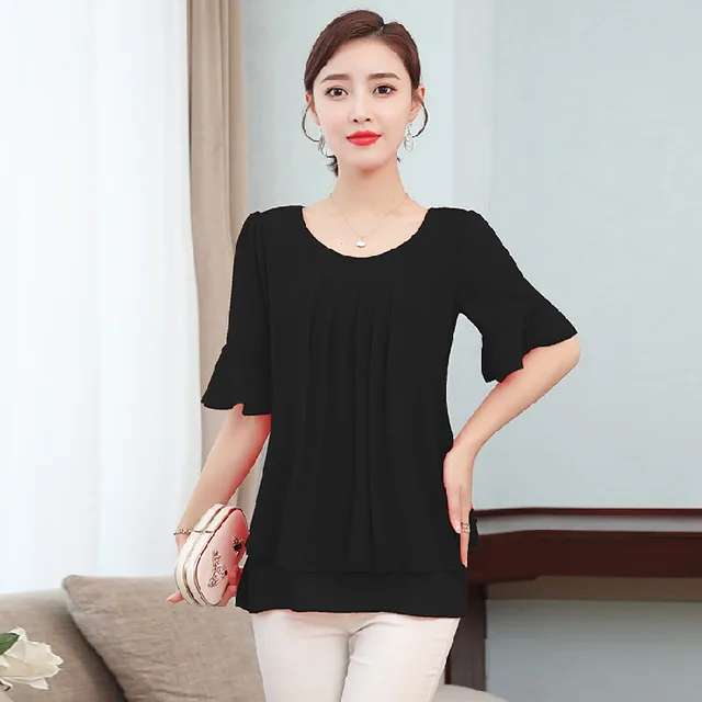 Women's Summer Plus Size Loose Top Chiffon Shirt Black - Shop at LoveMi