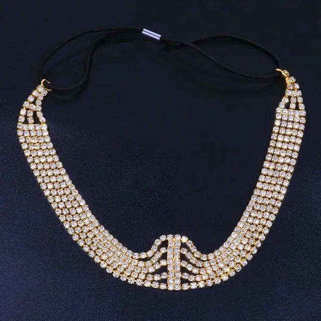 Style Princess Elastic Multi Layered Rhinestone Hair Band Headwear Holiday Gift Hair Accessories Gold - Shop at LoveMi
