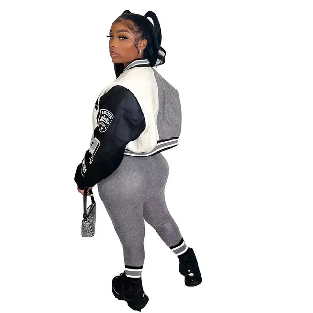 Women's Autumn And Winter Style Printing Double Thread Fashion Suit Gray - Shop at LoveMi