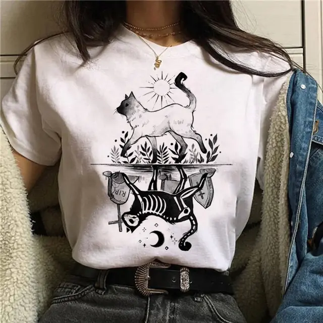 Round Neck Printed White Short Sleeve Style1013 - Shop at LoveMi
