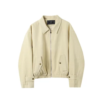 Casual Solid Color Lapel Long Sleeve Loose Slimming Zipper Coat Khaki - Shop at LoveMi