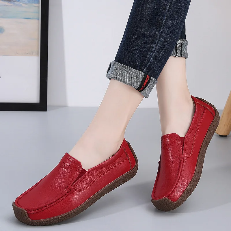 Women's Shoes Non slip Cowhide Soft Bottom Red - Shop at LoveMi