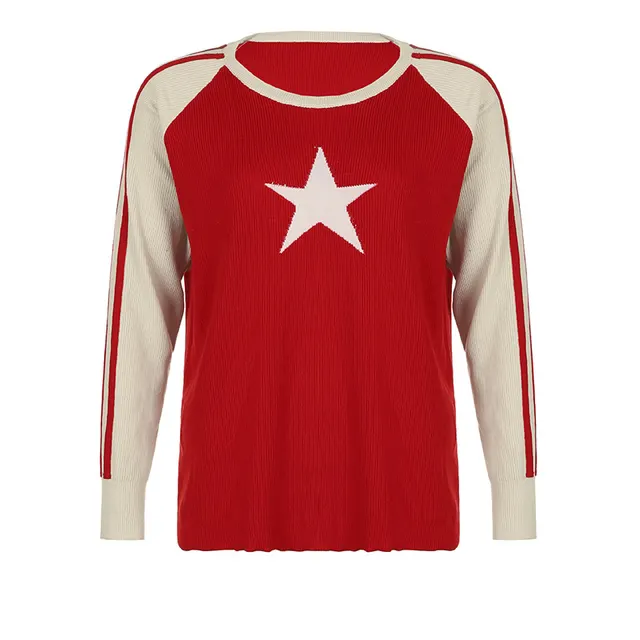 Women's Loose Top Striped XINGX Woolen Sweater Red - Shop at LoveMi