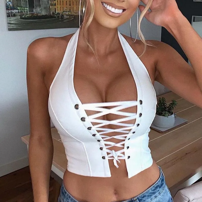 Translucent No Back Lace Up Short Women's PU Vest White - Shop at LoveMi