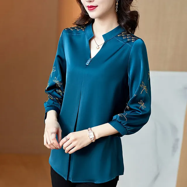 Women's Thin Short Sleeve Western Style Chiffon Shirt Peacock Blue - Shop at LoveMi