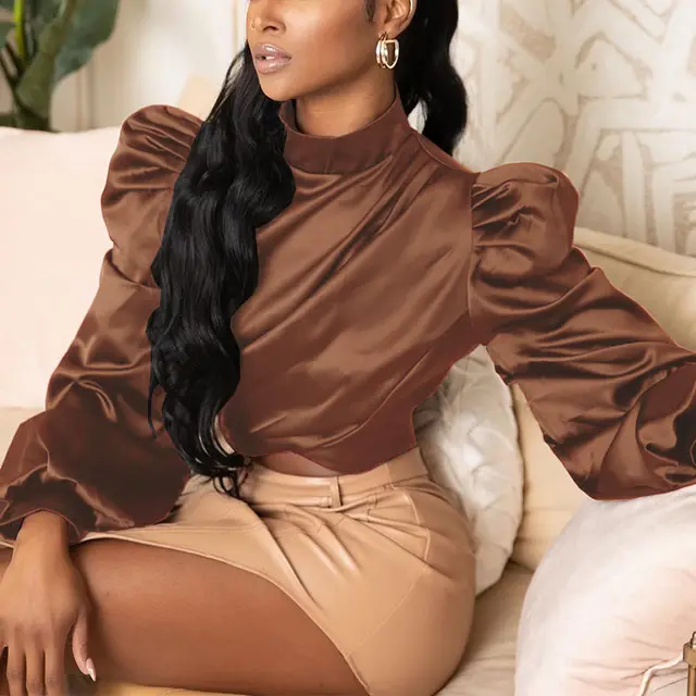Fashion Short Stand Collar Pullover Top Brown - Shop at LoveMi