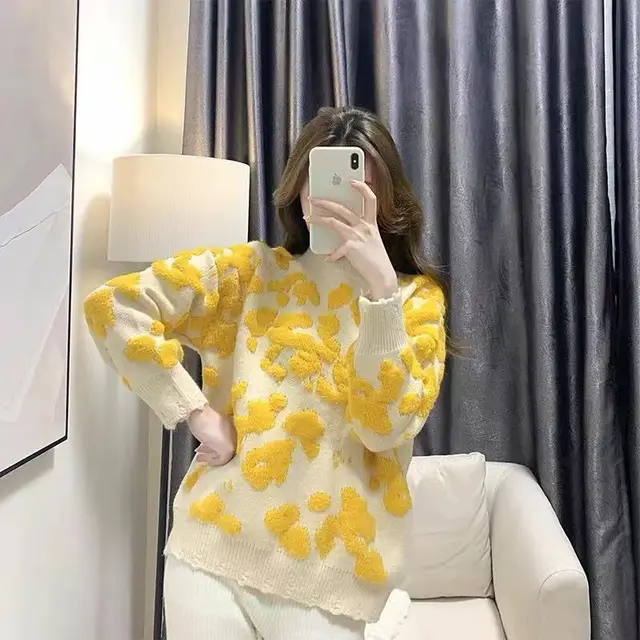 Gentle And Comfortable Round Neck Knitted Underwear Top Outer Wear Yellow - Shop at LoveMi