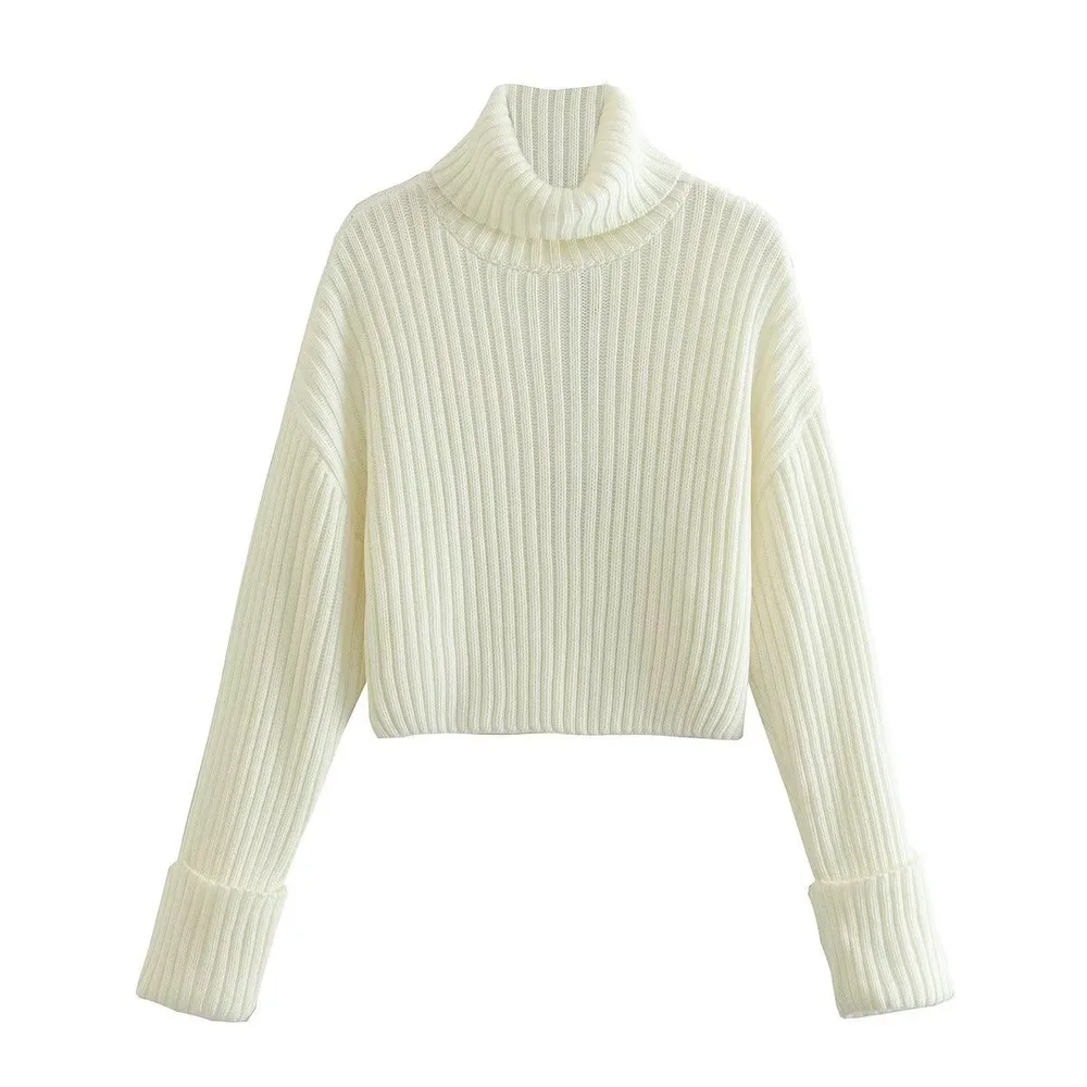European And American Style Women's Ribbed Turtleneck Sweater Women White - Shop at LoveMi