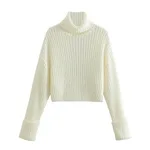 European And American Style Women's Ribbed Turtleneck Sweater Women - White