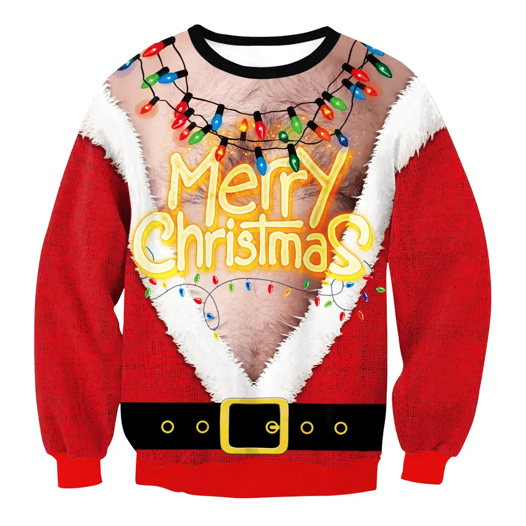 Santa Claus Balloon Print Round Neck Long Sleeve Round Neck Sweater Couple Dress Girl - Swys102