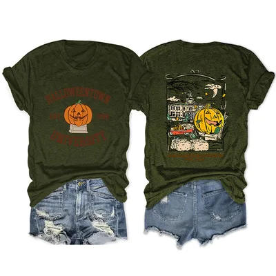 Loose Front And Rear Printed Short Sleeve Green - Shop at LoveMi