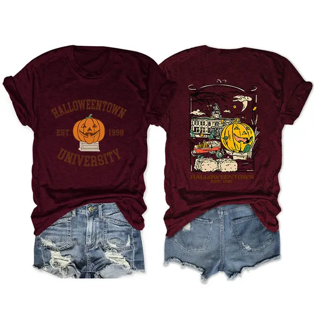 Loose Front And Rear Printed Short Sleeve - Wine Red