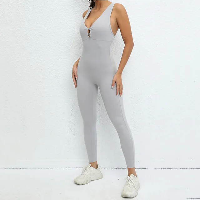 Women's Belly Contracting Dance Beauty Back Yoga Jumpsuit Light Gray - Shop at LoveMi