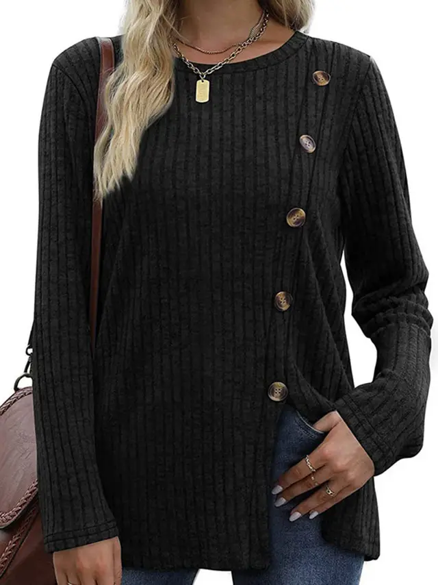 Fashion Autumn Casual Solid Long Sleeve T shirt Black - Shop at LoveMi