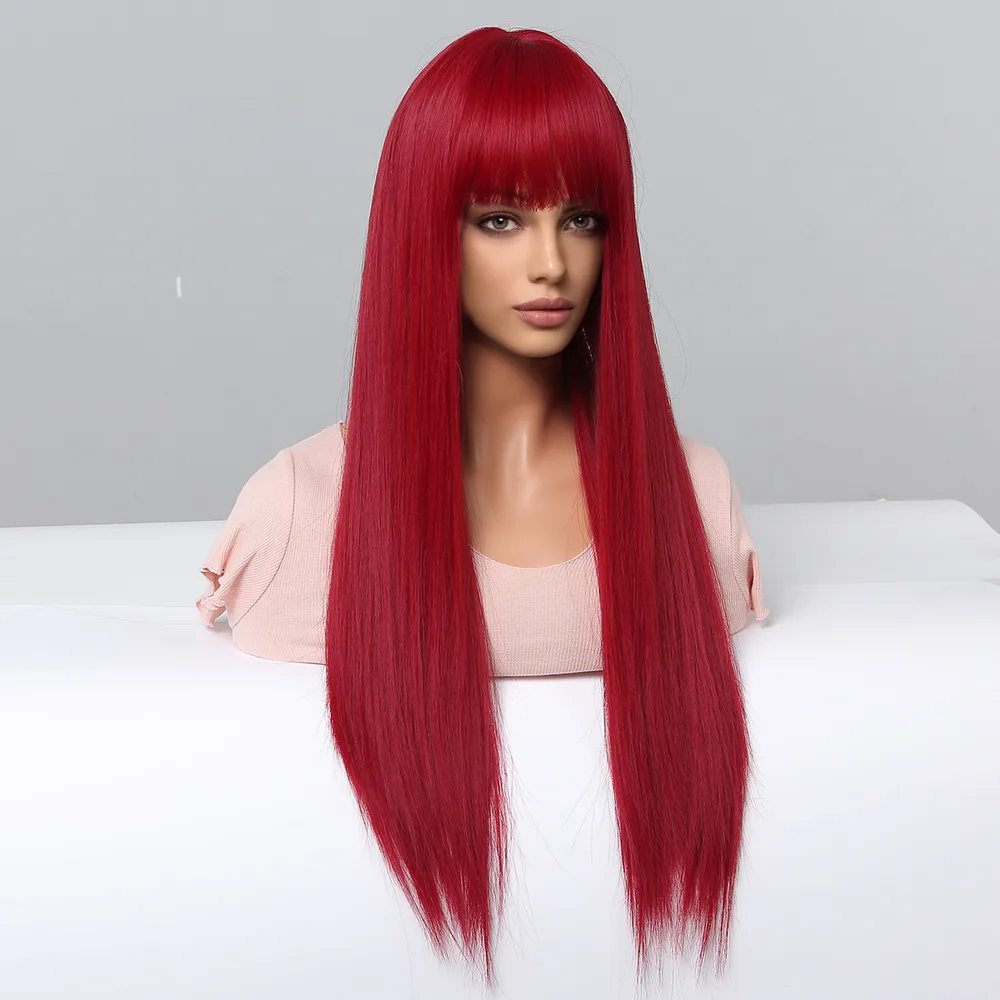 Red Long Straight Wig Head Cover With European And American Style Red - Shop at LoveMi