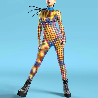 3D Digital Printed Buttoned Hand Jumpsuit B2511004 - Shop at LoveMi