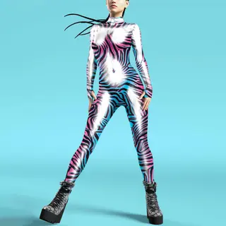 3D Digital Printed Buttoned Hand Jumpsuit - B2511006