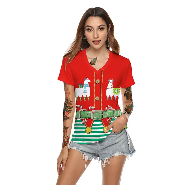 Women's Christmas Digital Printed V neck T shirt Sb136 014 - Shop at LoveMi