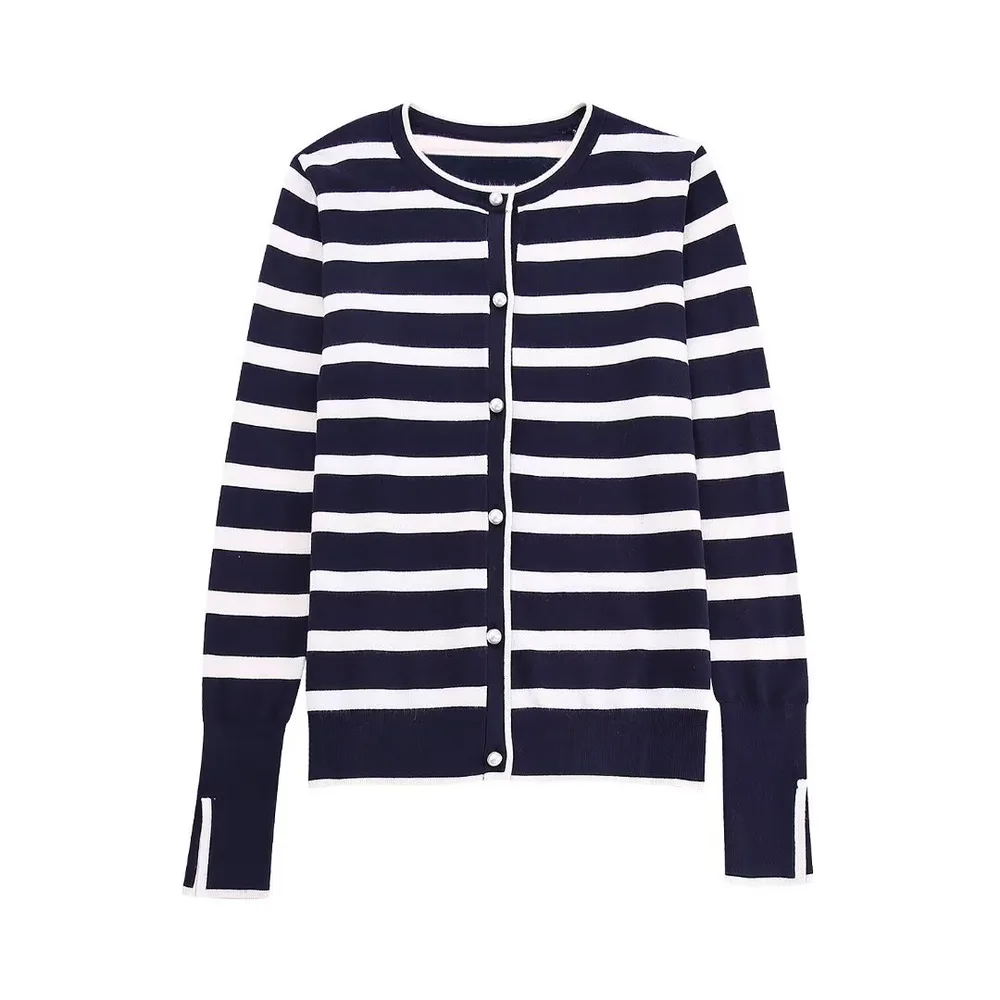 Single-breasted Striped Two-colour Cardigan - Blue And White Stripes