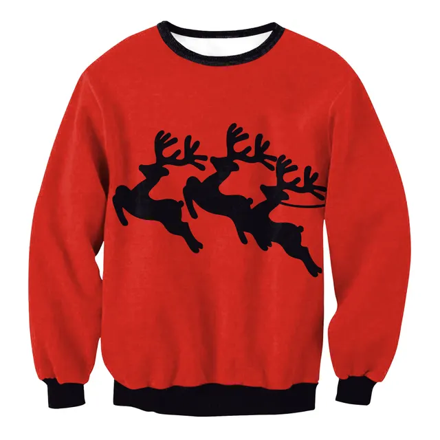 Women's Christmas Clothing Christmas Elk Digital Printed Round Neck Sweater Swys131 - Shop at LoveMi