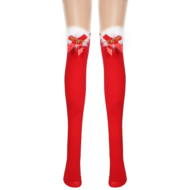 Thickened Women's Red Long Bow Christmas Stockings Red - Shop at LoveMi