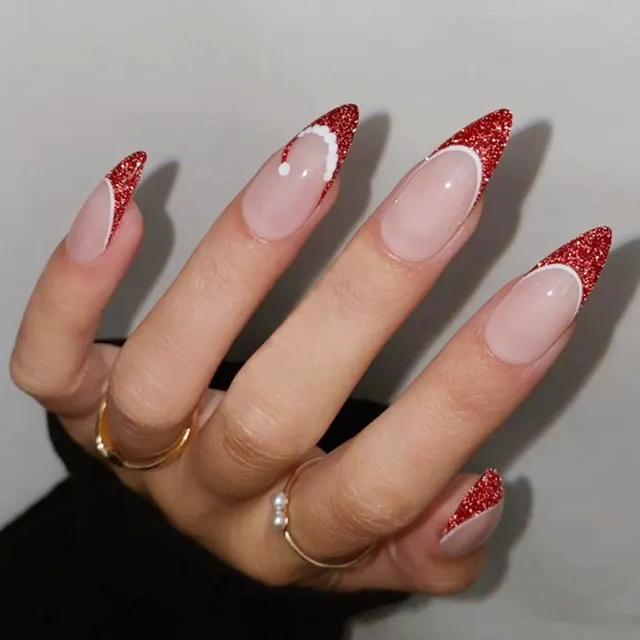 Christmas Finished French Fake Nail Patch Fingertip Christmas Hat - Shop at LoveMi
