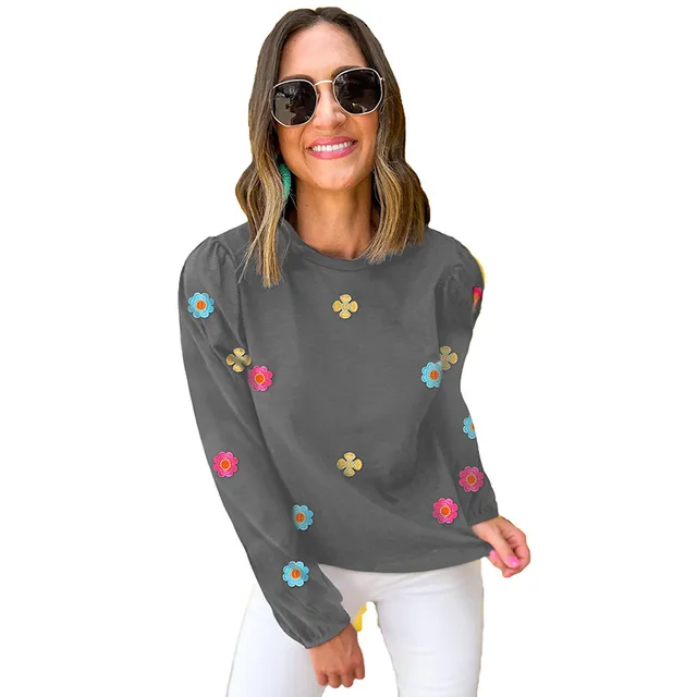 Pullover Long Sleeve European And American Fashion Flower Embroidered Sweater P3011 - Shop at LoveMi