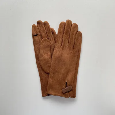 Women's Fashionable All match Suede Bow Gloves Caramel - Shop at LoveMi