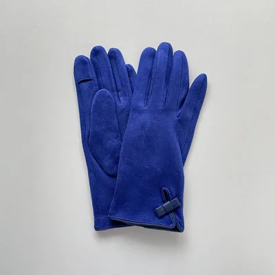 Women's Fashionable All match Suede Bow Gloves Sapphire Blue - Shop at LoveMi