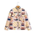 Diamond Lattice Pattern Print Cotton-padded Jacket Coat - Picture Color-L