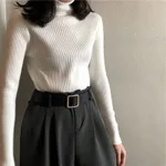 Women's Autumn Top Knitted Bottoming Shirt Turtleneck Sweater - White