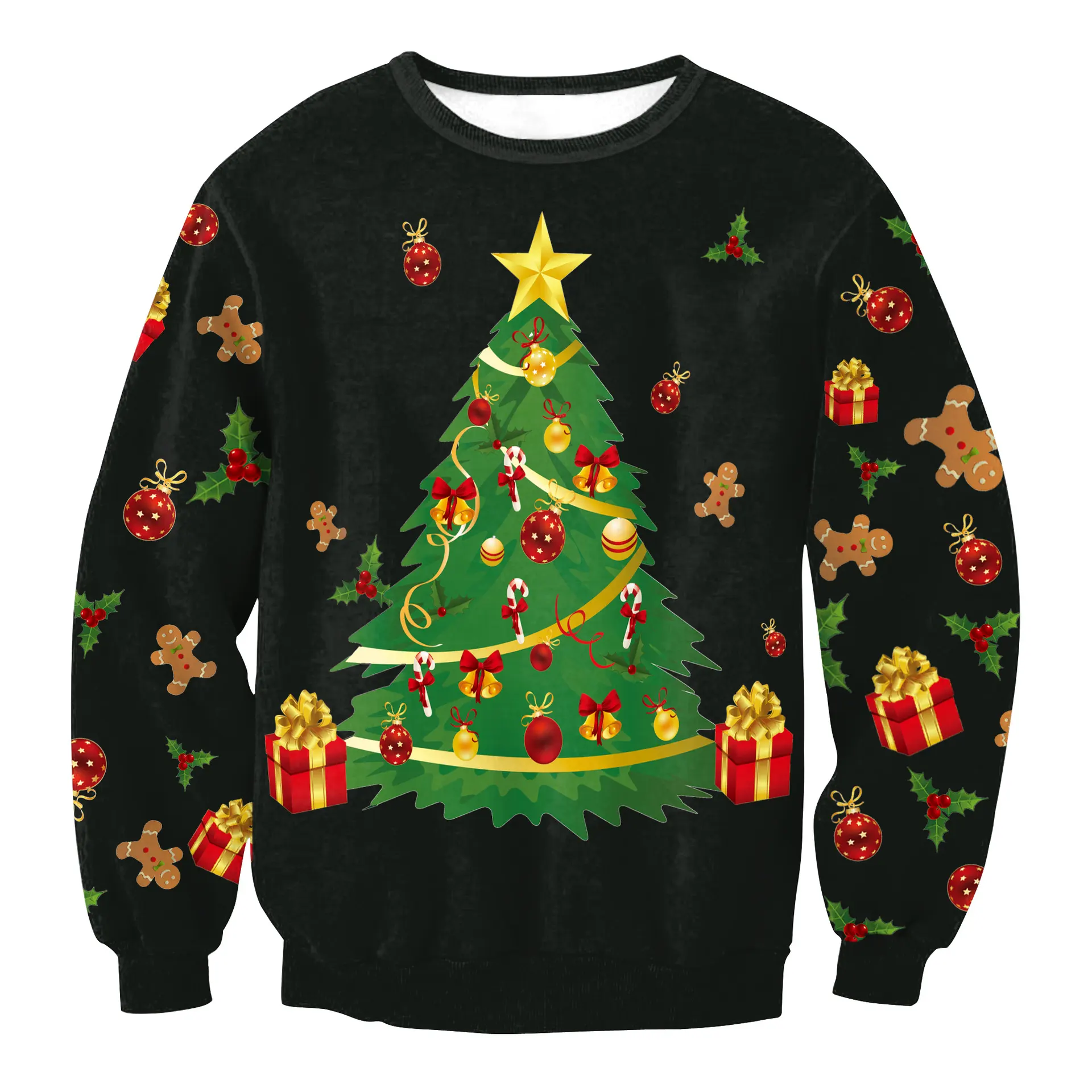 Women's Santa Claus Elk Long Sleeve Round Neck Loose Sweatshirt - Swys002