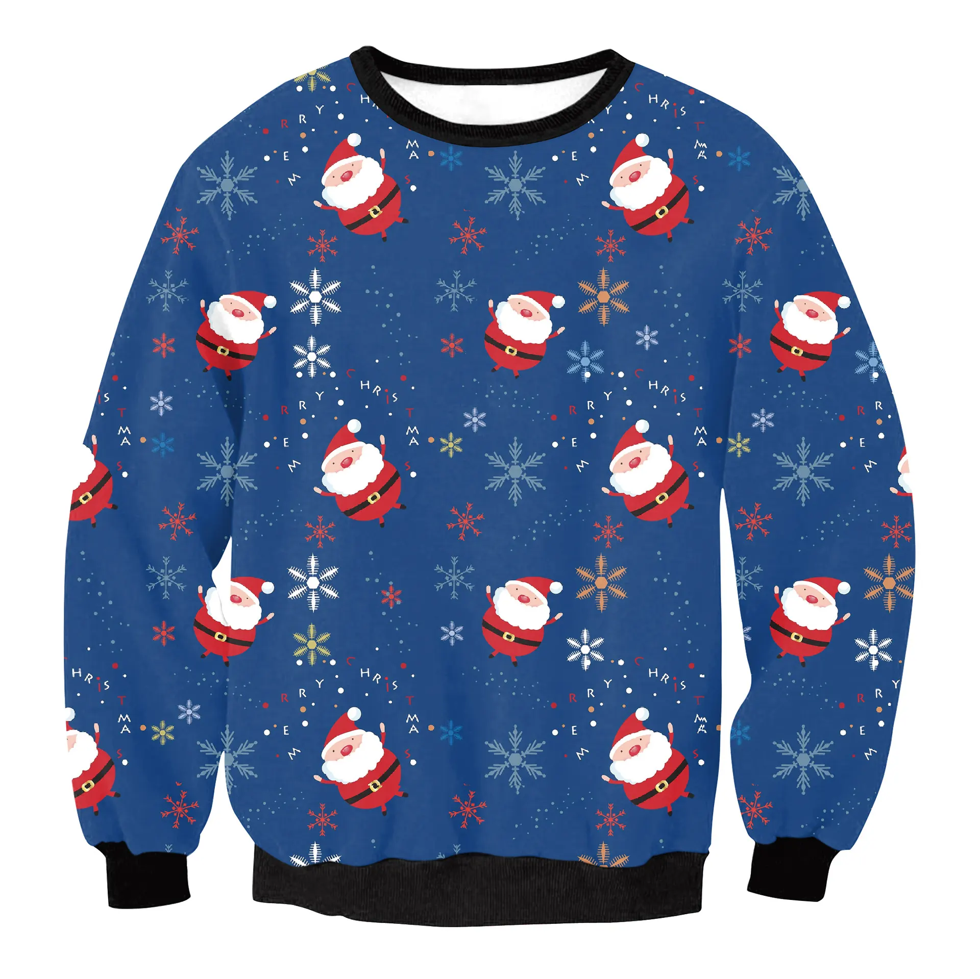 Women's Santa Claus Elk Long Sleeve Round Neck Loose Sweatshirt - Swys004
