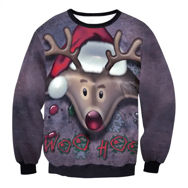 Women's Santa Claus Elk Long Sleeve Round Neck Loose Sweatshirt Swys005 - Shop at LoveMi