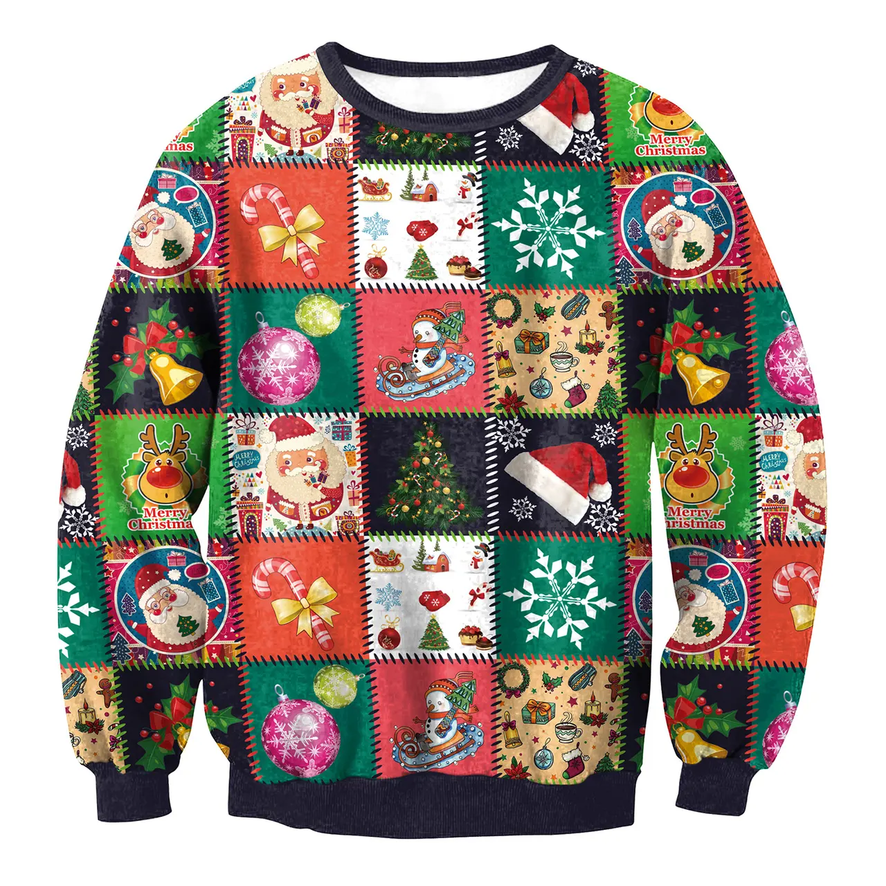 Women's Santa Claus Elk Long Sleeve Round Neck Loose Sweatshirt - Swys017